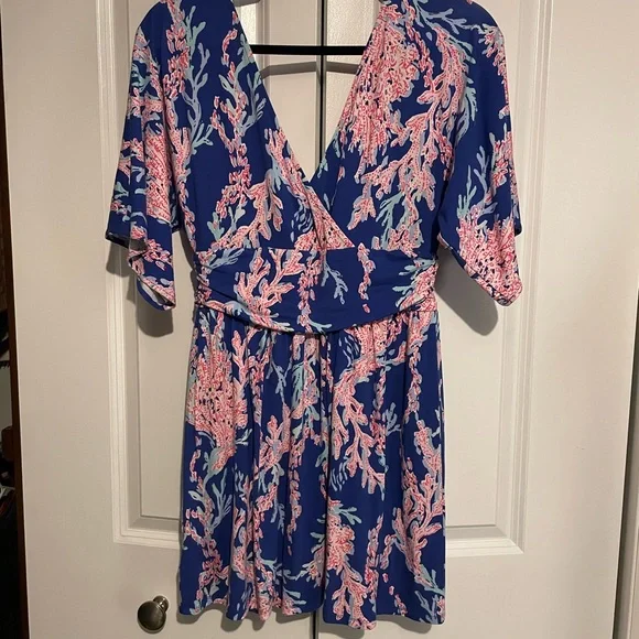 Lilly Pulitzer Coral Reef Blue and Pink Romper - Picture 3 of 5
